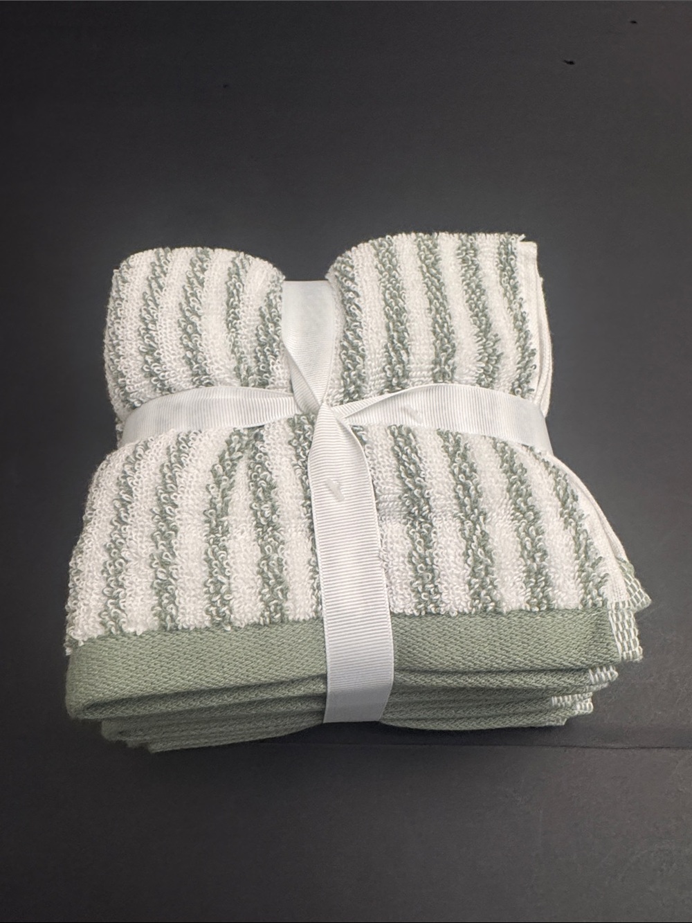 8pc TRULY LOU 100% Cotton Stripe Bath Towel Set -Soft -Absorbent - Wht/Oil Green - Picture 7 of 9